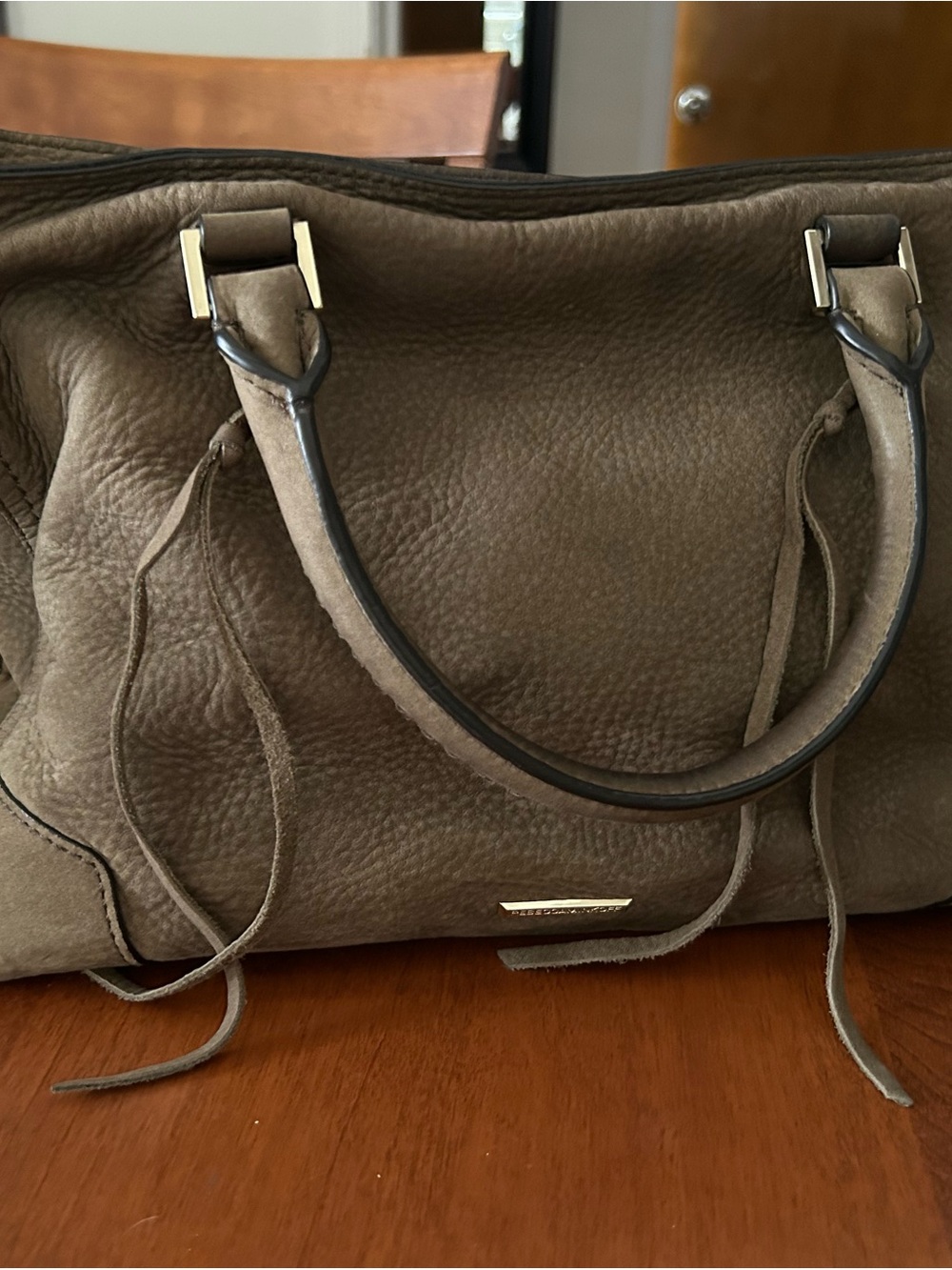 Rebecca Minkoff Pebbled Suede Leather Purse in Olive Green